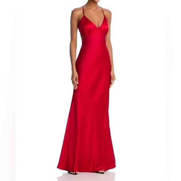AQUA Formal Women’s Satin Open Back Gown A25650 Red Sz 8 - Picture 1 of 10